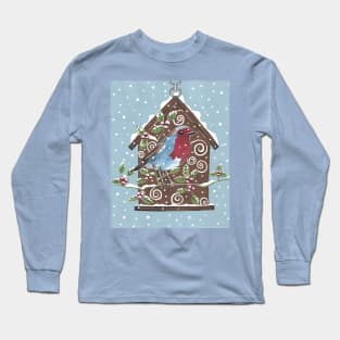 WINTER Robin Bird Painting Long Sleeve T-Shirt